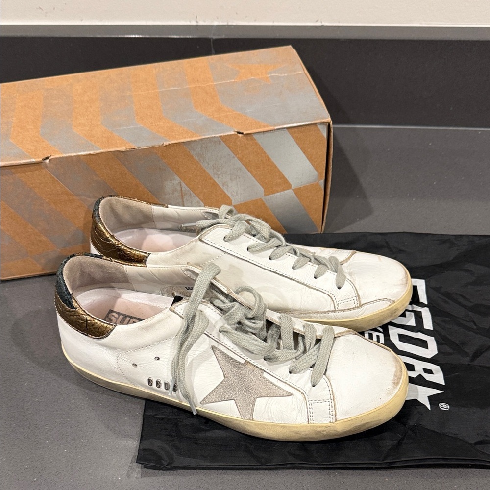 Golden Goose White Sneakers with Gold and Silver Accents Size 39